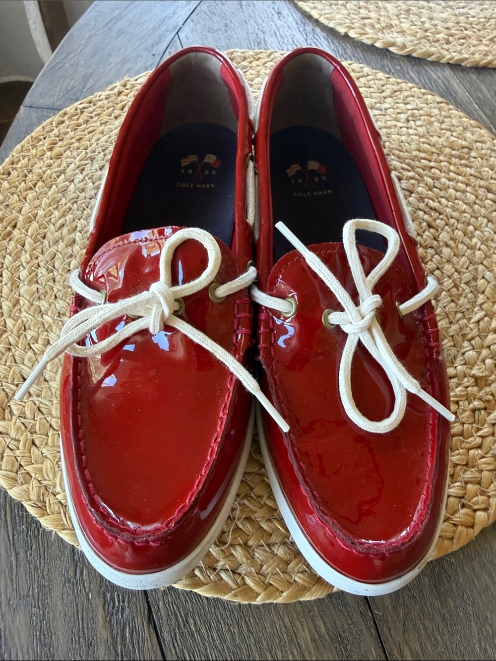 Cole Haan Nantucket Red Patent Boat Shoes Sz  10 B Yacht Resort Wear